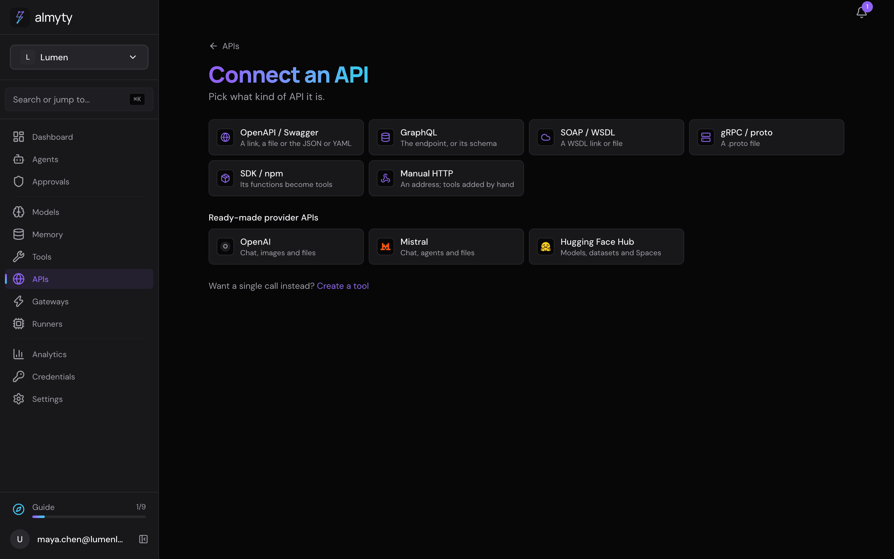Connect an API: pick what kind of API it is
