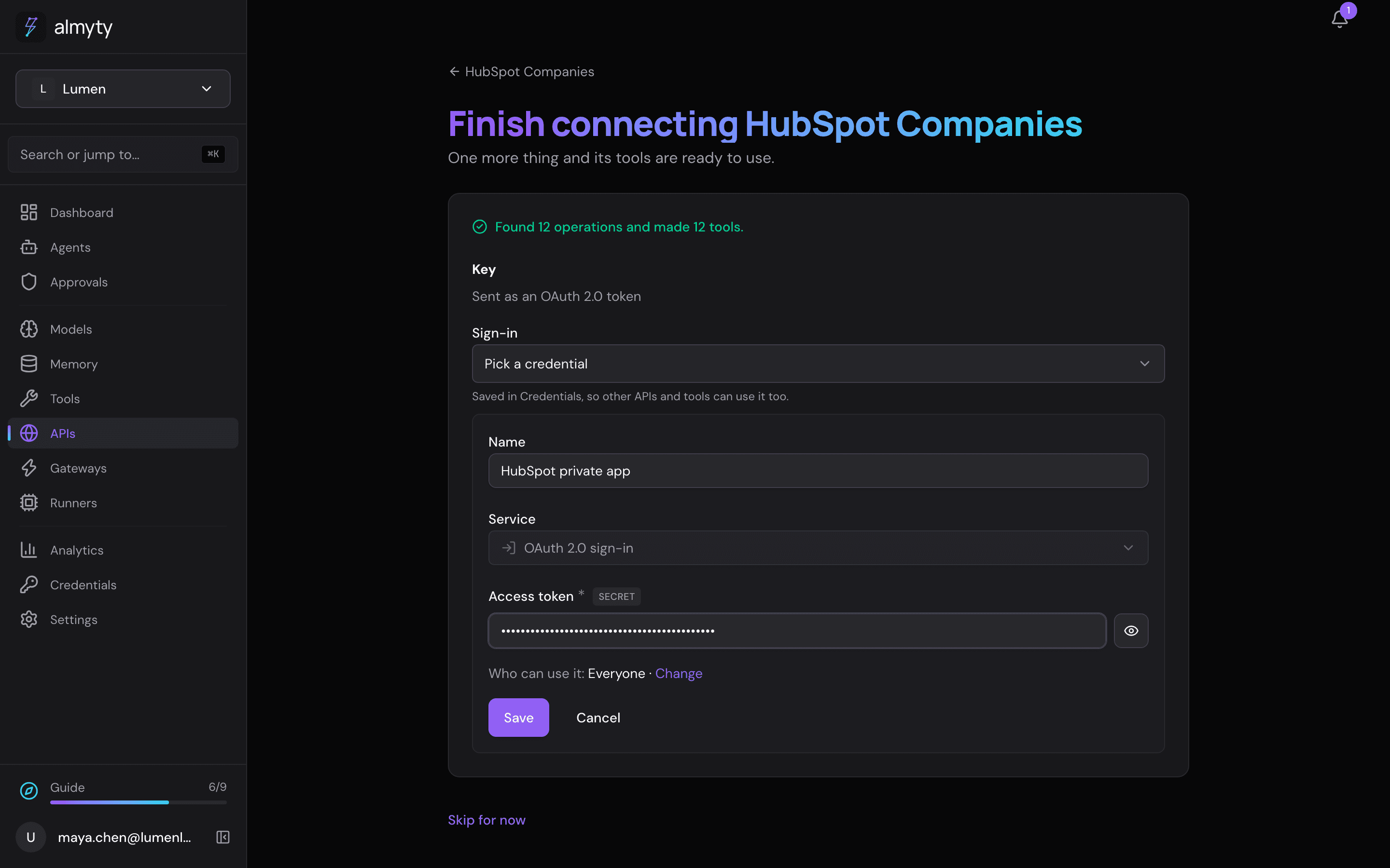 The HubSpot private app token