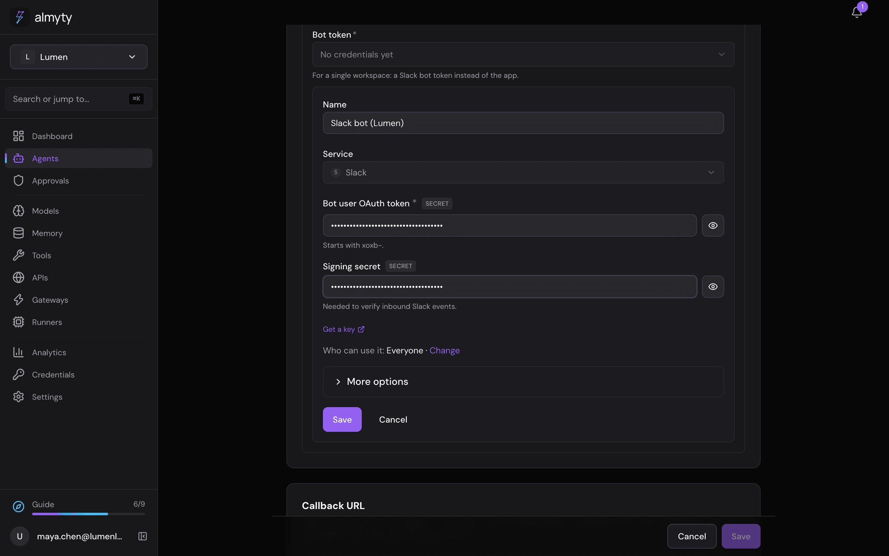 The bot token and signing secret