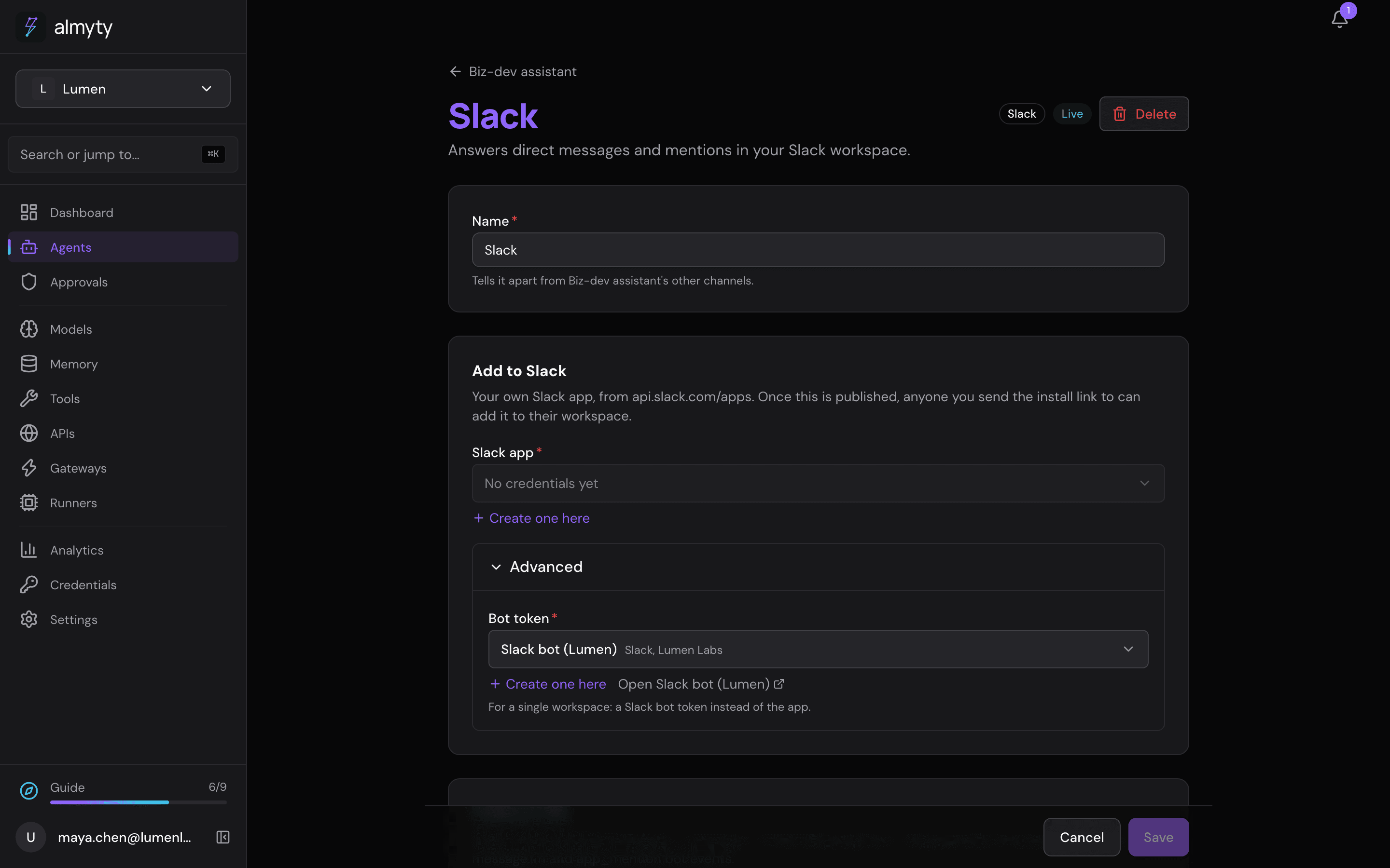 The Slack channel, live, with its callback URL