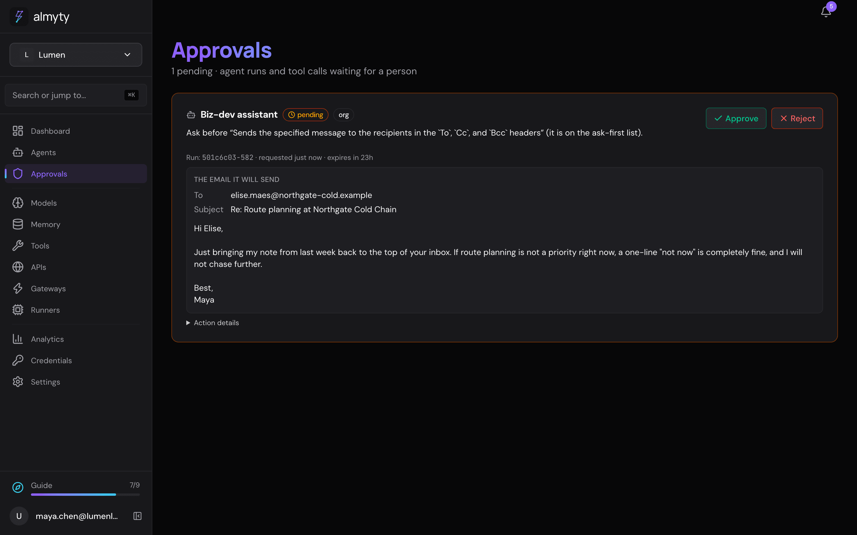 The follow-up waiting for approval