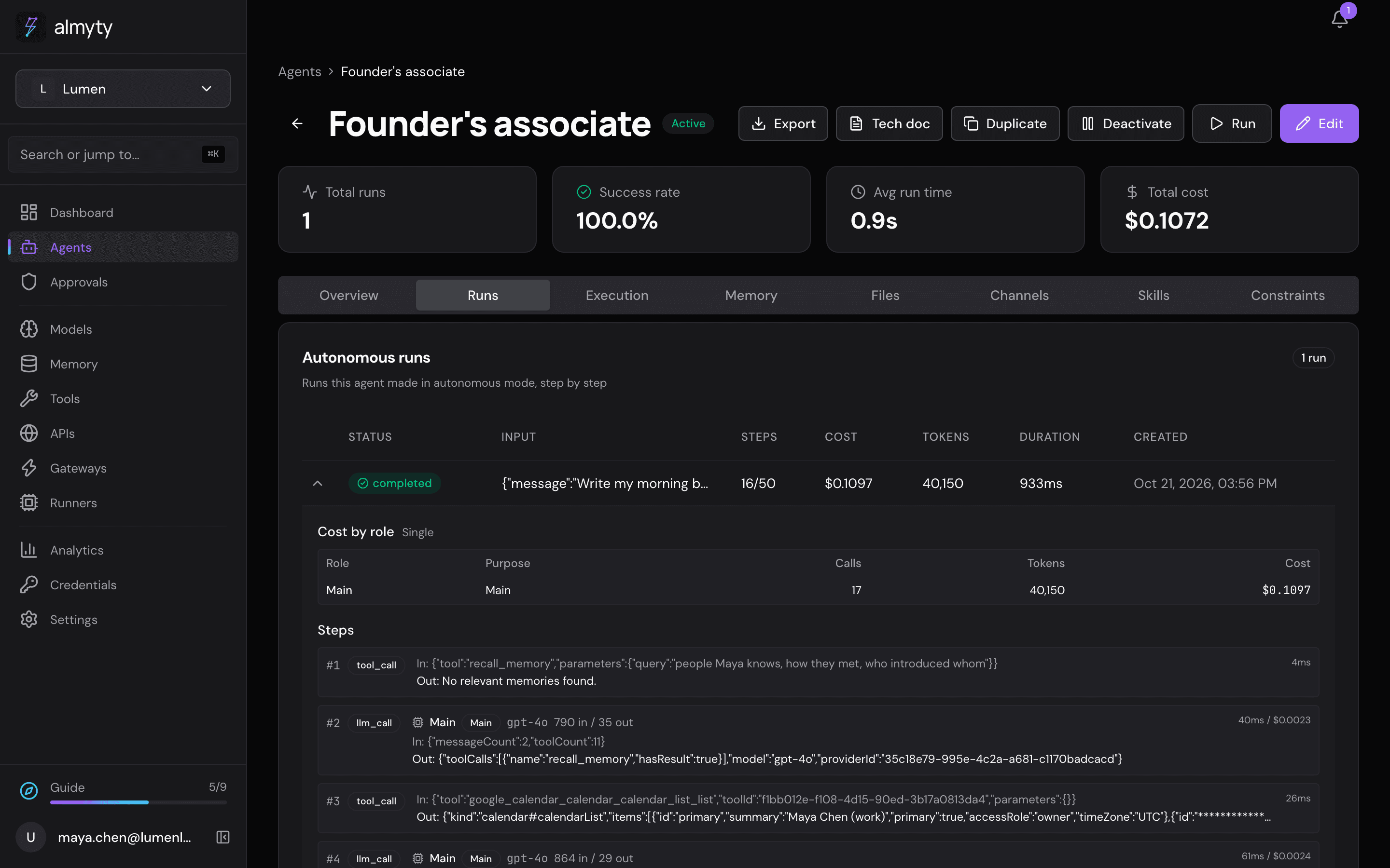 The run step by step: memory, calendars, tasks, emails