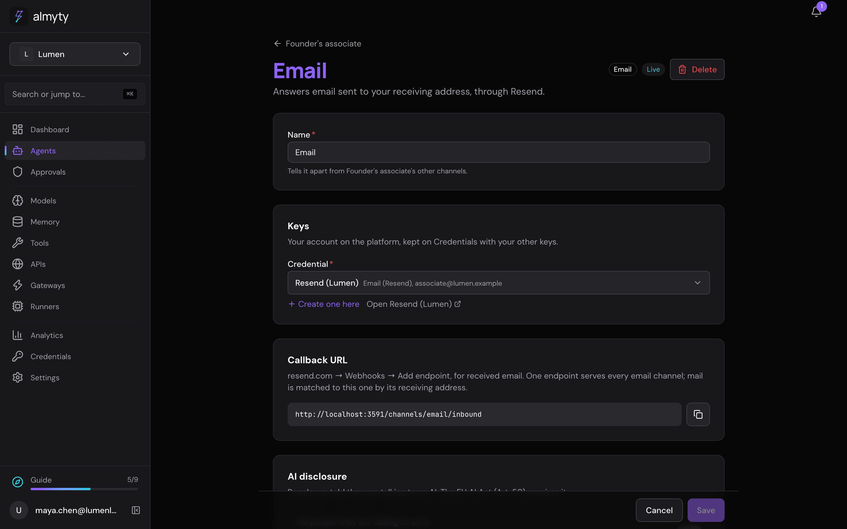 The Email channel, live