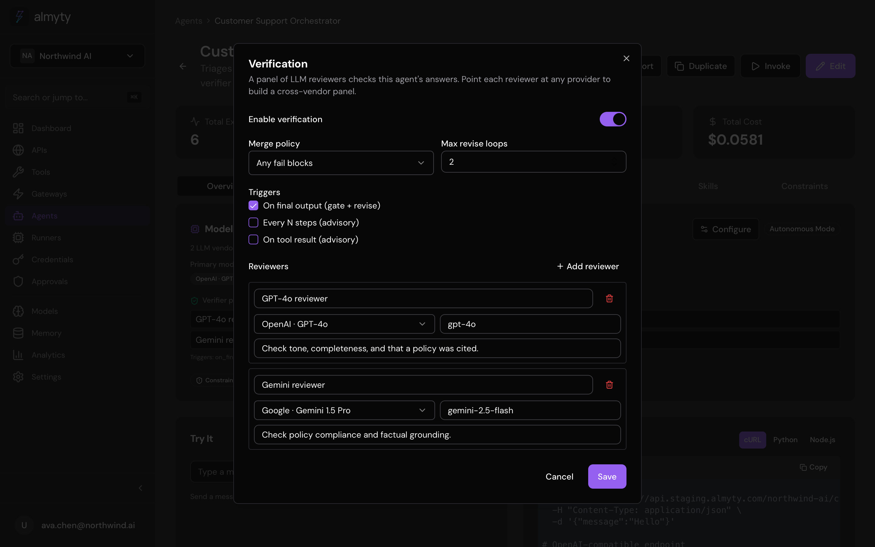 Configure the verifier panel