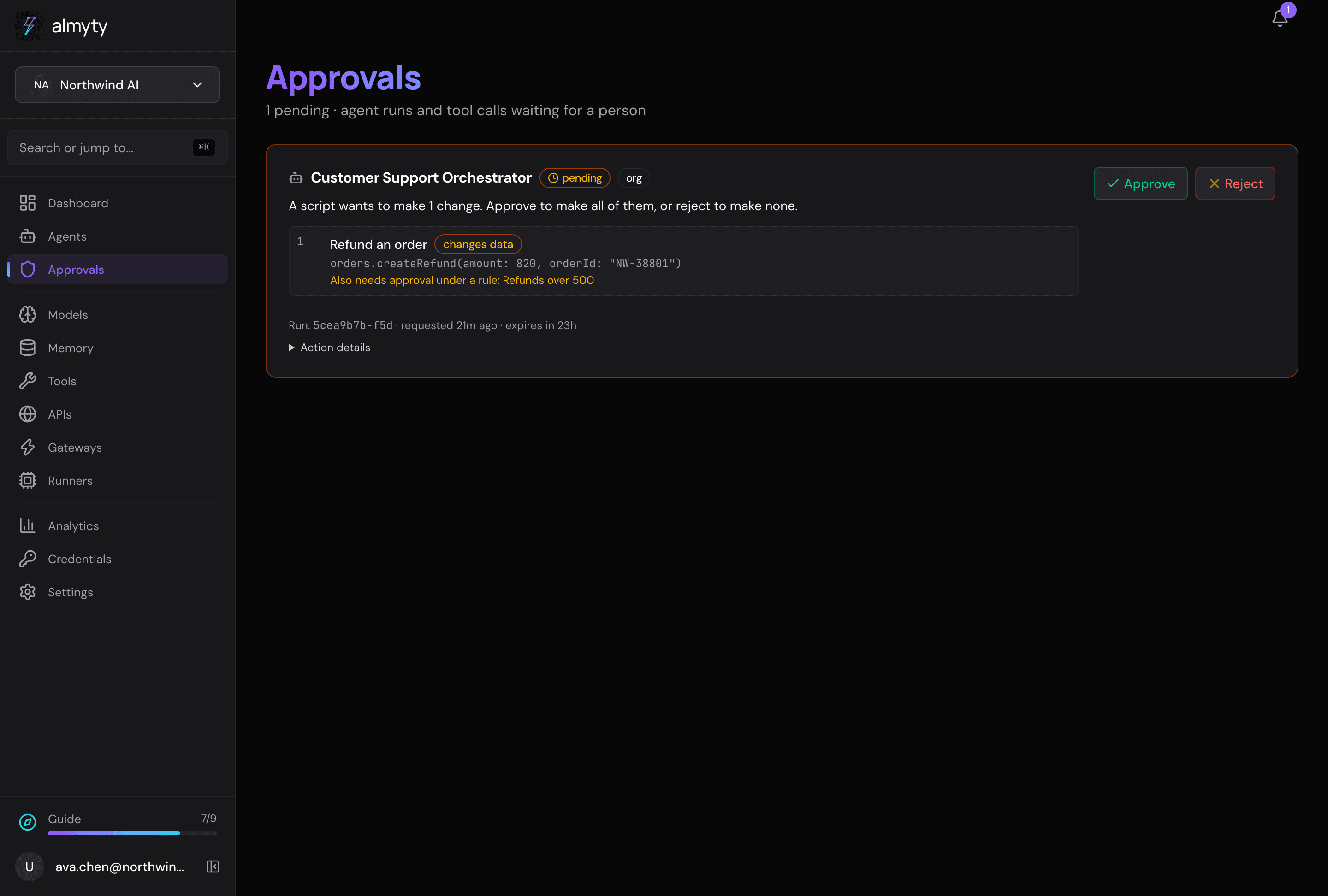 A script's changes waiting in Approvals