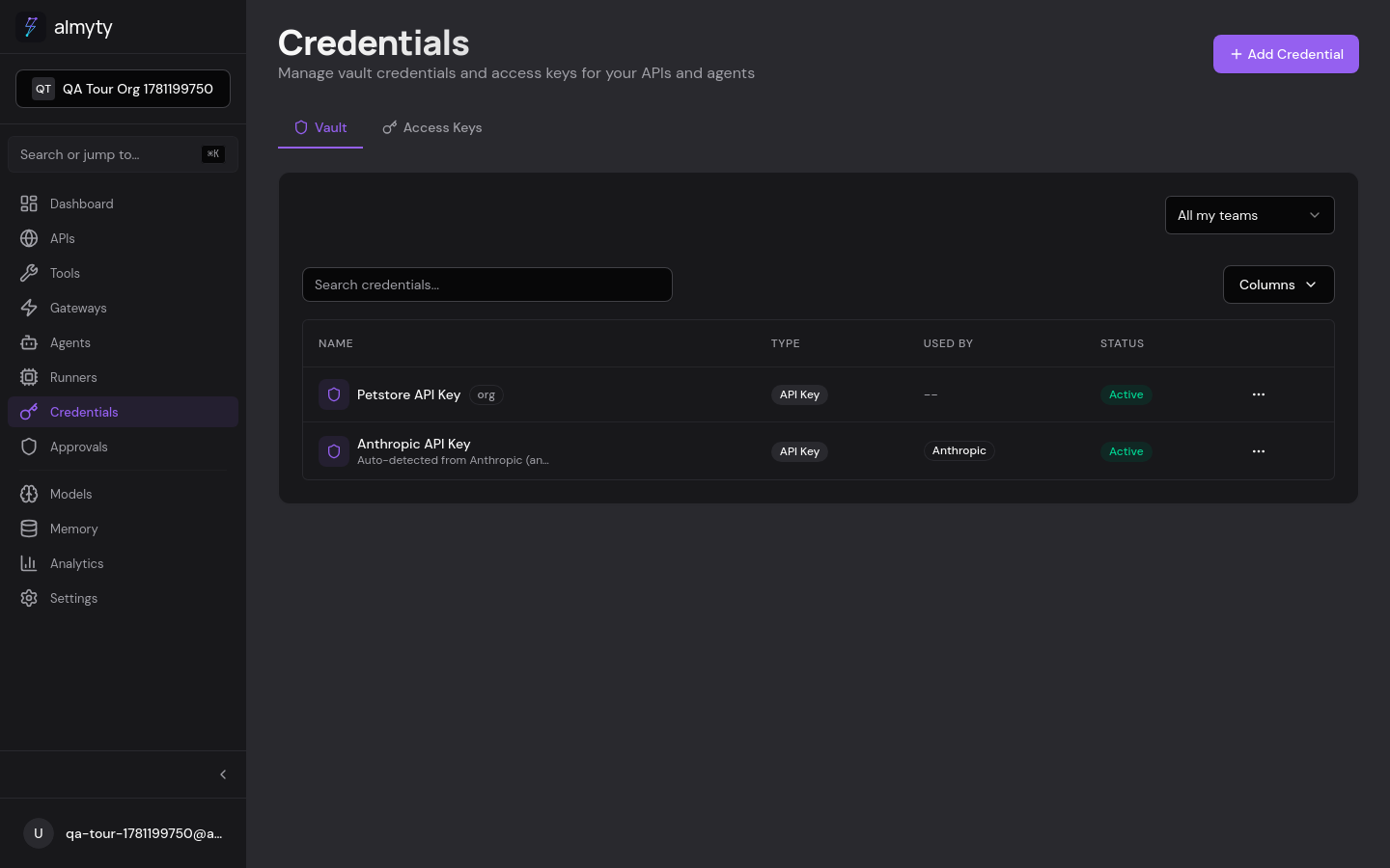 Credentials vault