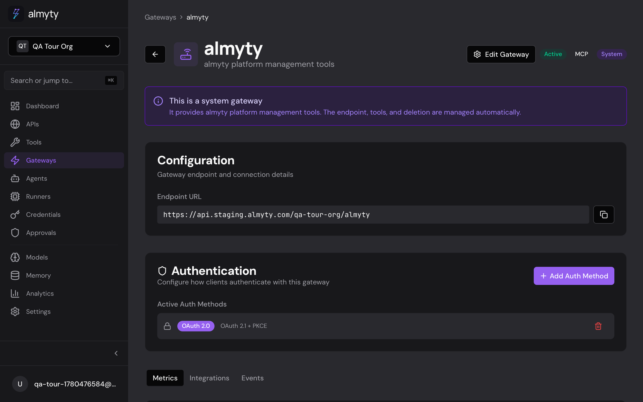 Gateway detail in the UI