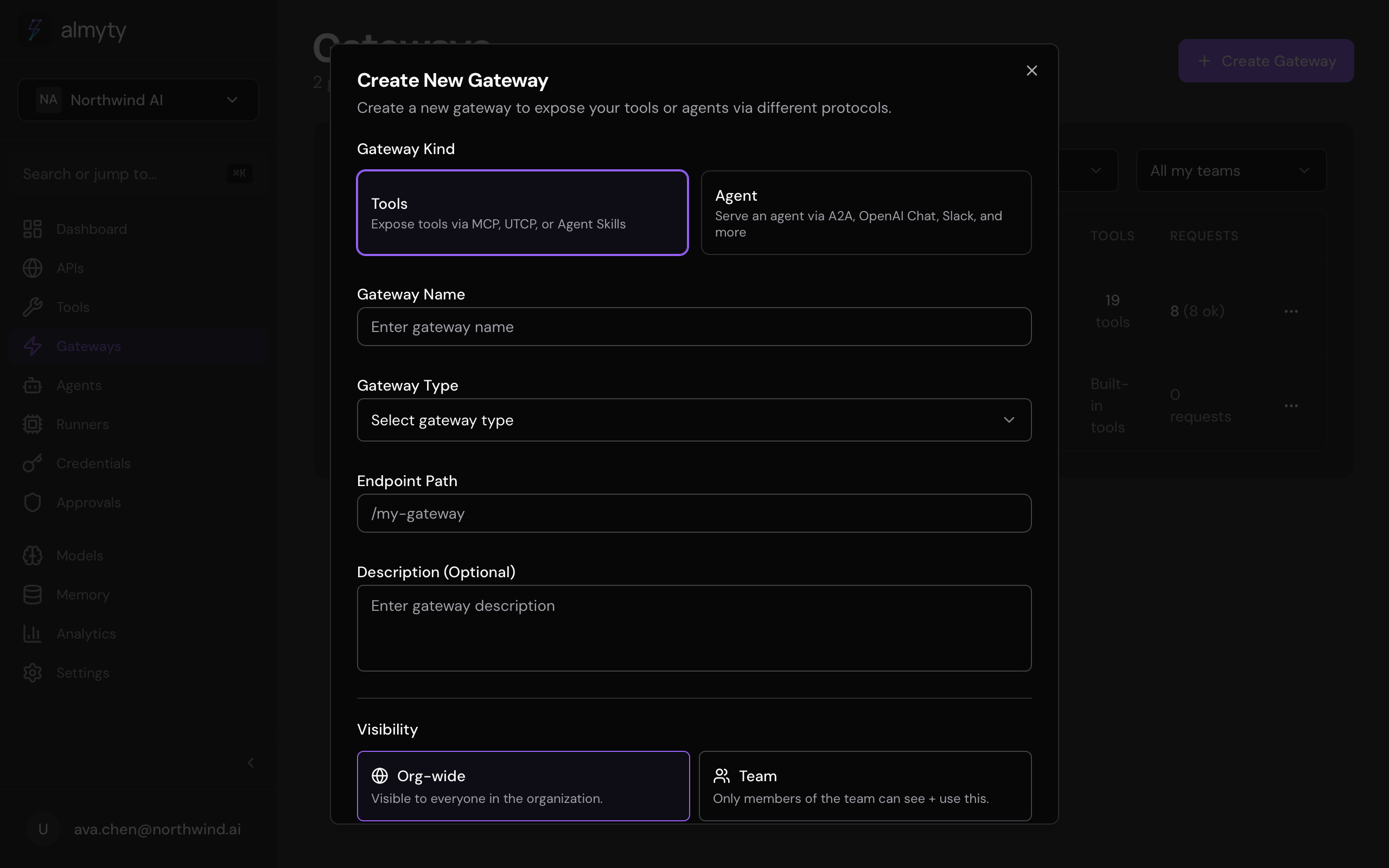 Create Gateway dialog