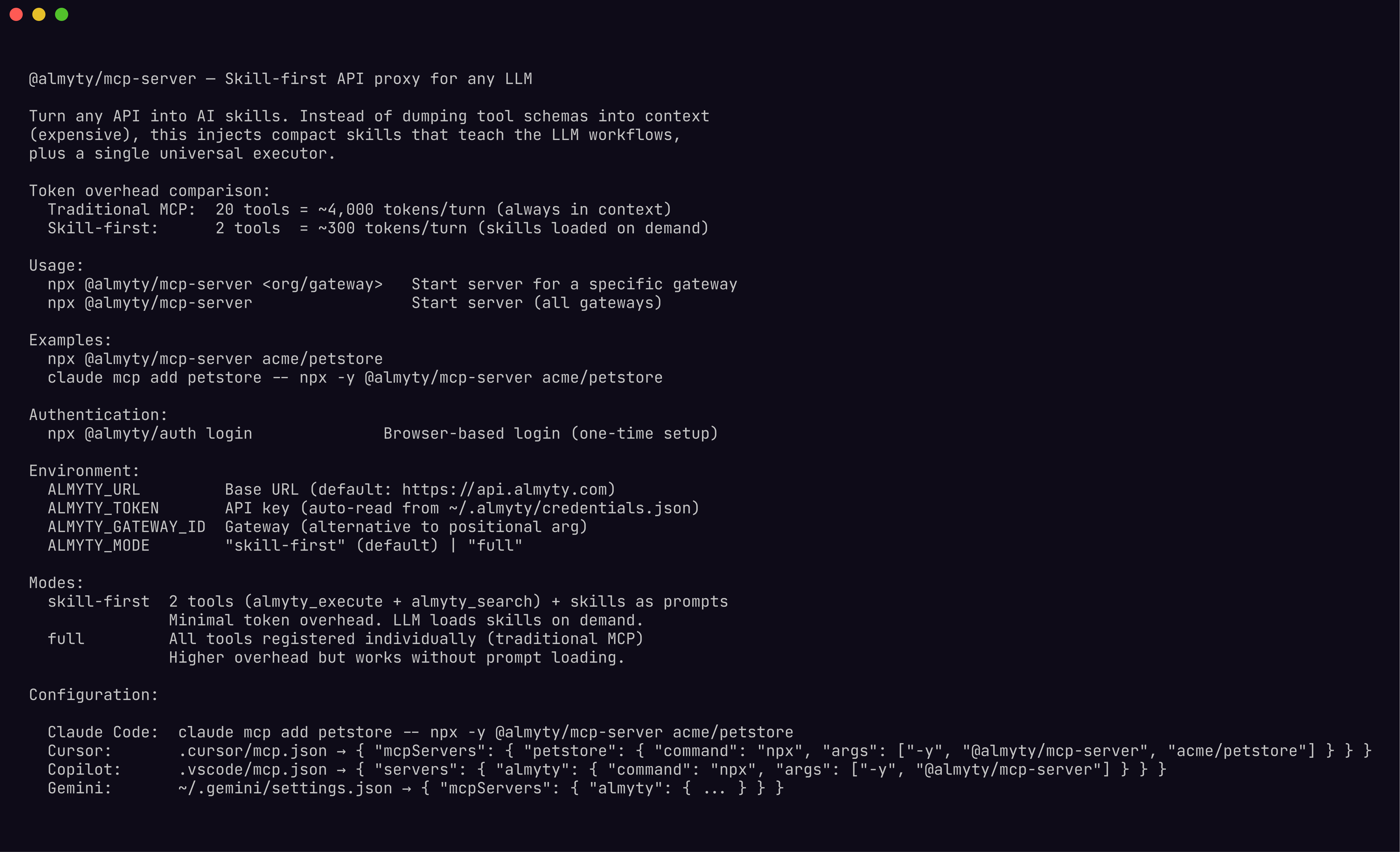 @almyty/mcp-server CLI help