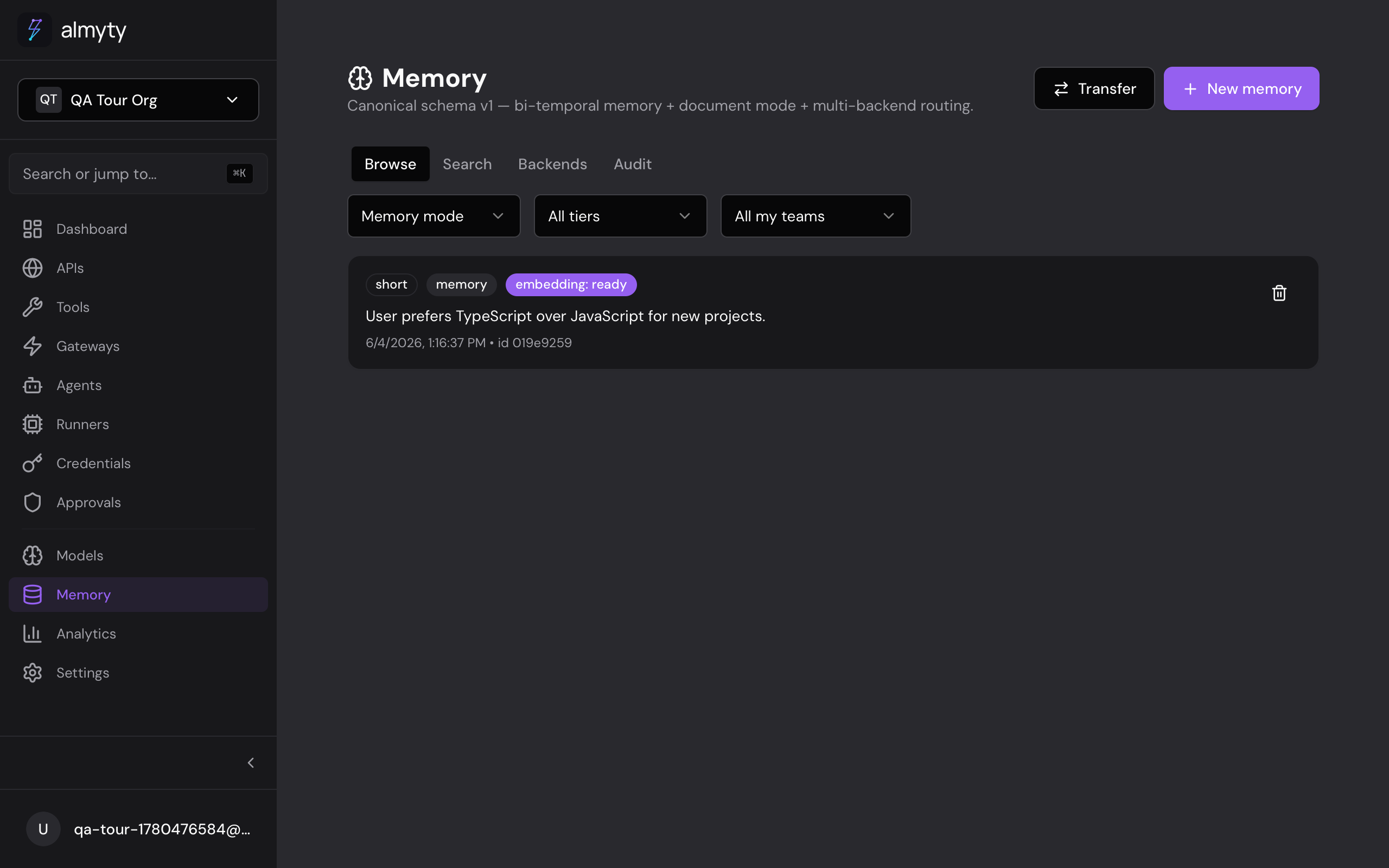 Writing a memory entry