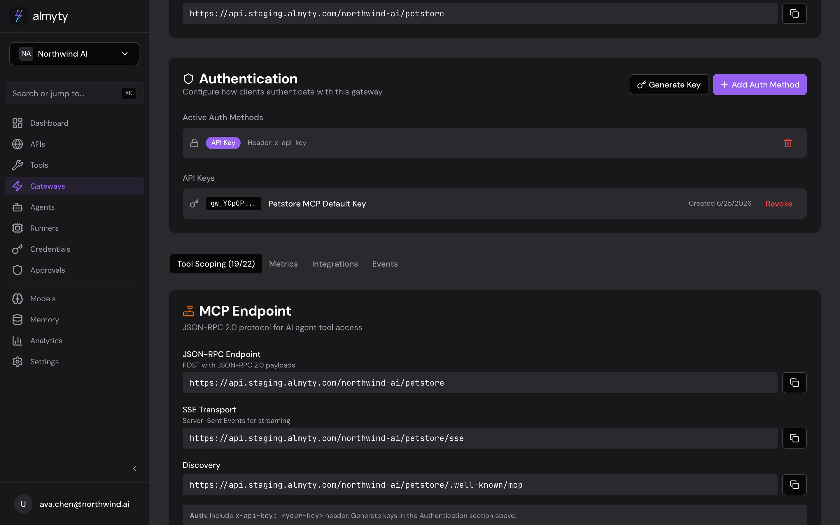MCP endpoints on the gateway Integrations tab
