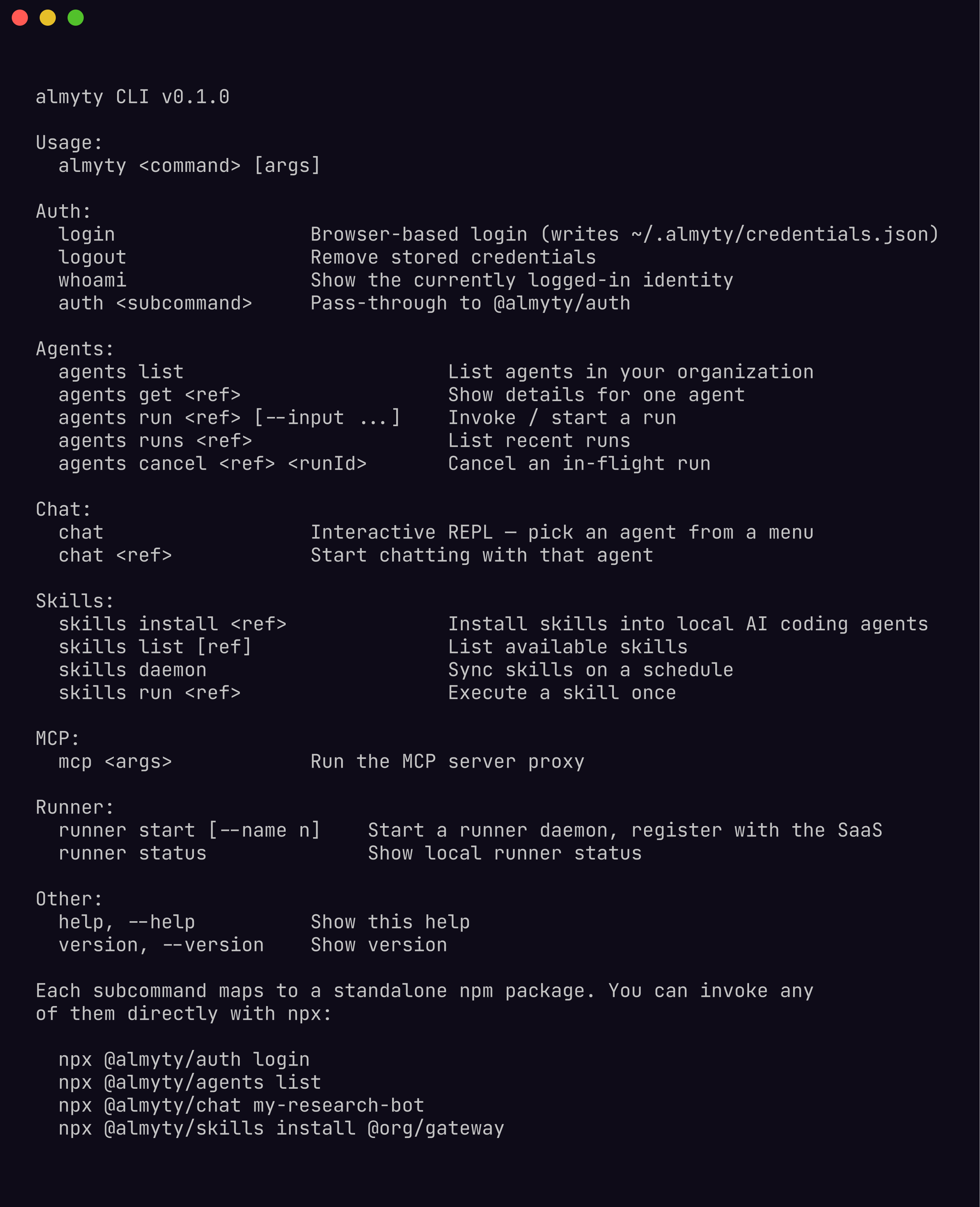 almyty CLI help