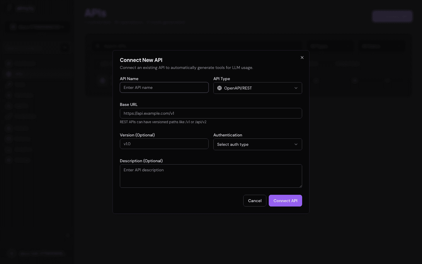 Import dialog