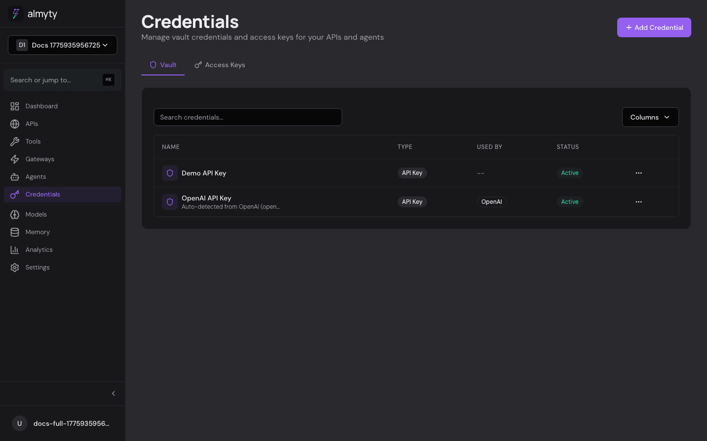Credentials vault