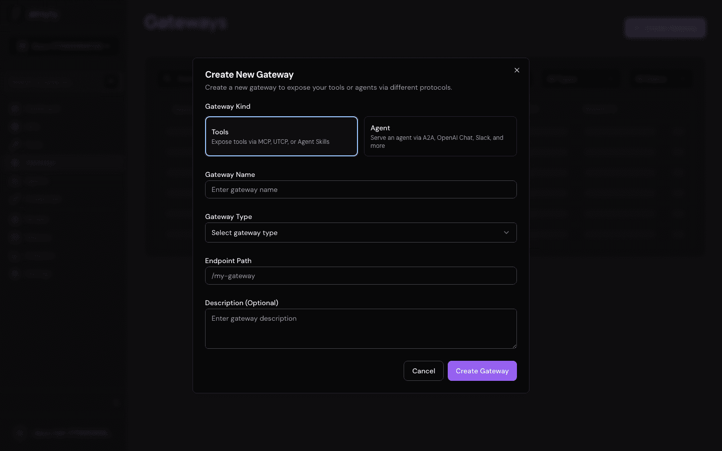 Create Gateway dialog