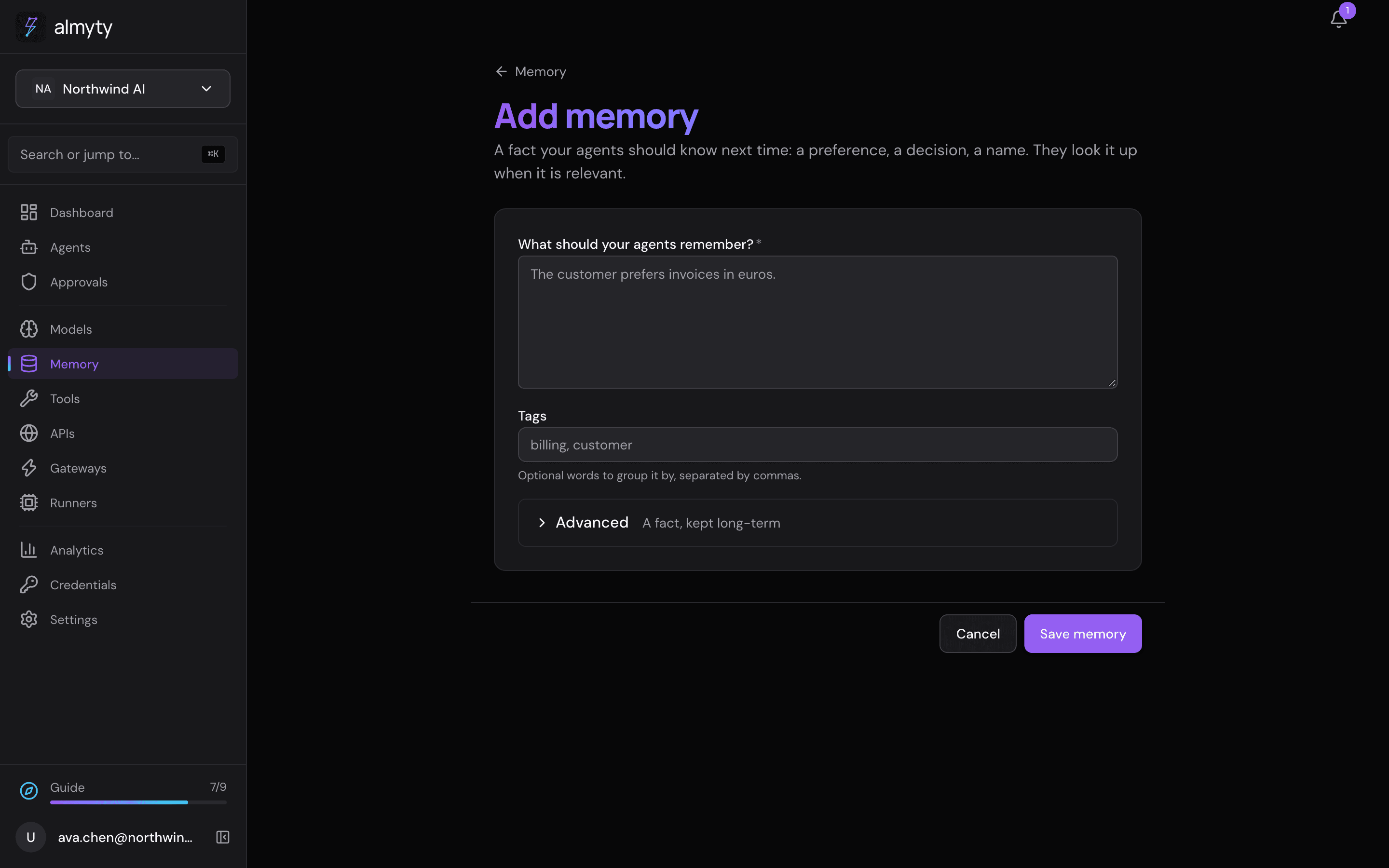 Writing a memory entry