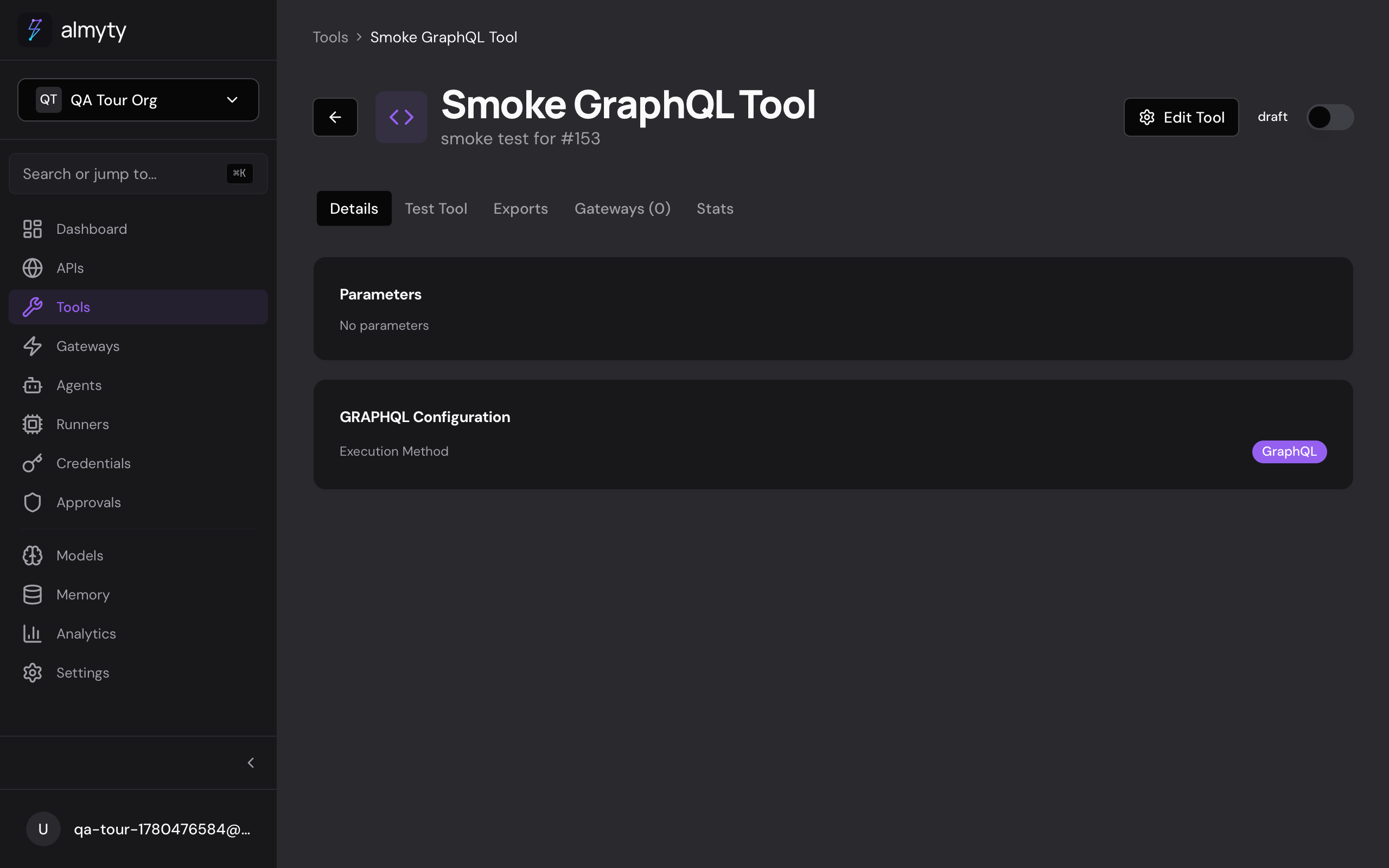 Tool detail with configuration and the tool tester