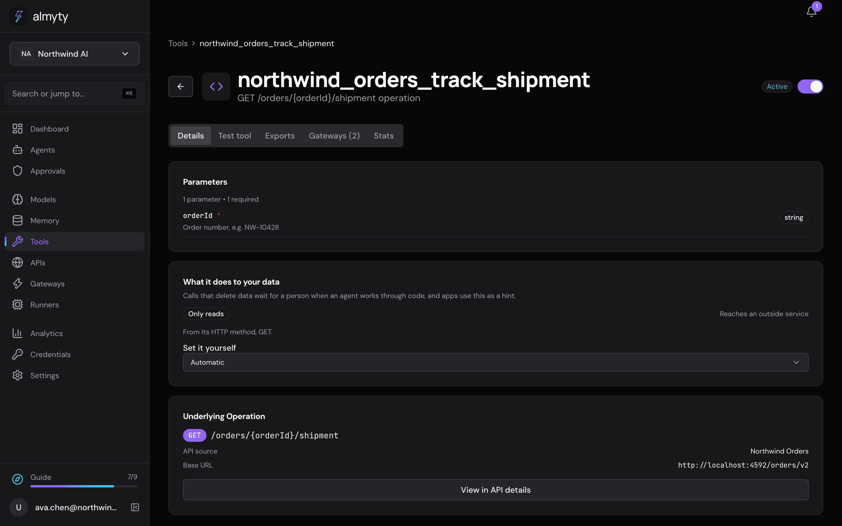 The What it does to your data card on a tool's Details tab