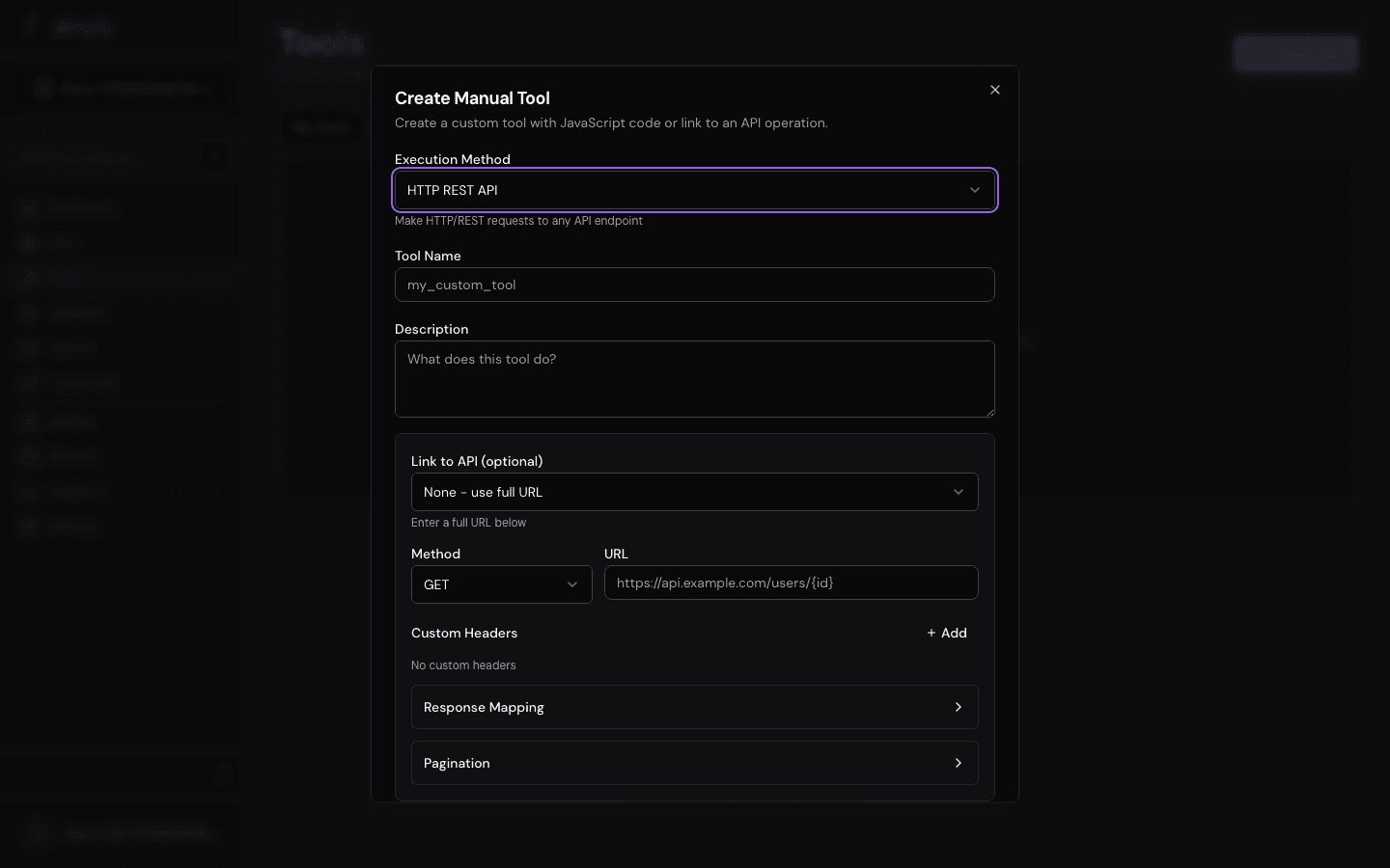 Create Tool dialog